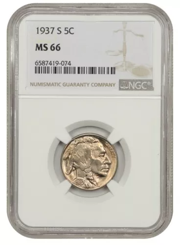 1937-S Buffalo Nickel NGC MS66 Lustrous PQ GEM+ 5C (074)