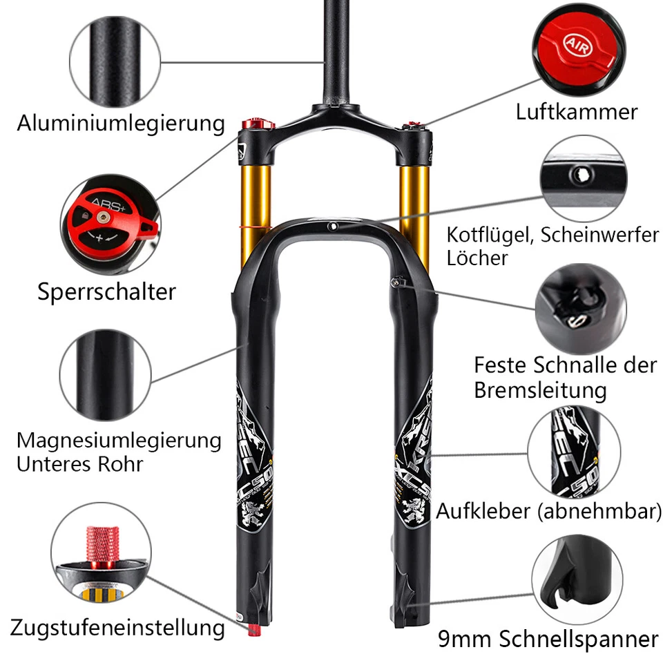 MTB Reiserad Federgabel 26*4,0 Zoll Rebound 9*135mm QR Fat Fahrrad Gabel Scheibe - Bild 4 von 4