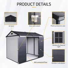 8 X 6ft Resin Outdoor Waterproof Storage Tool Shed with Floor for Garden Patio