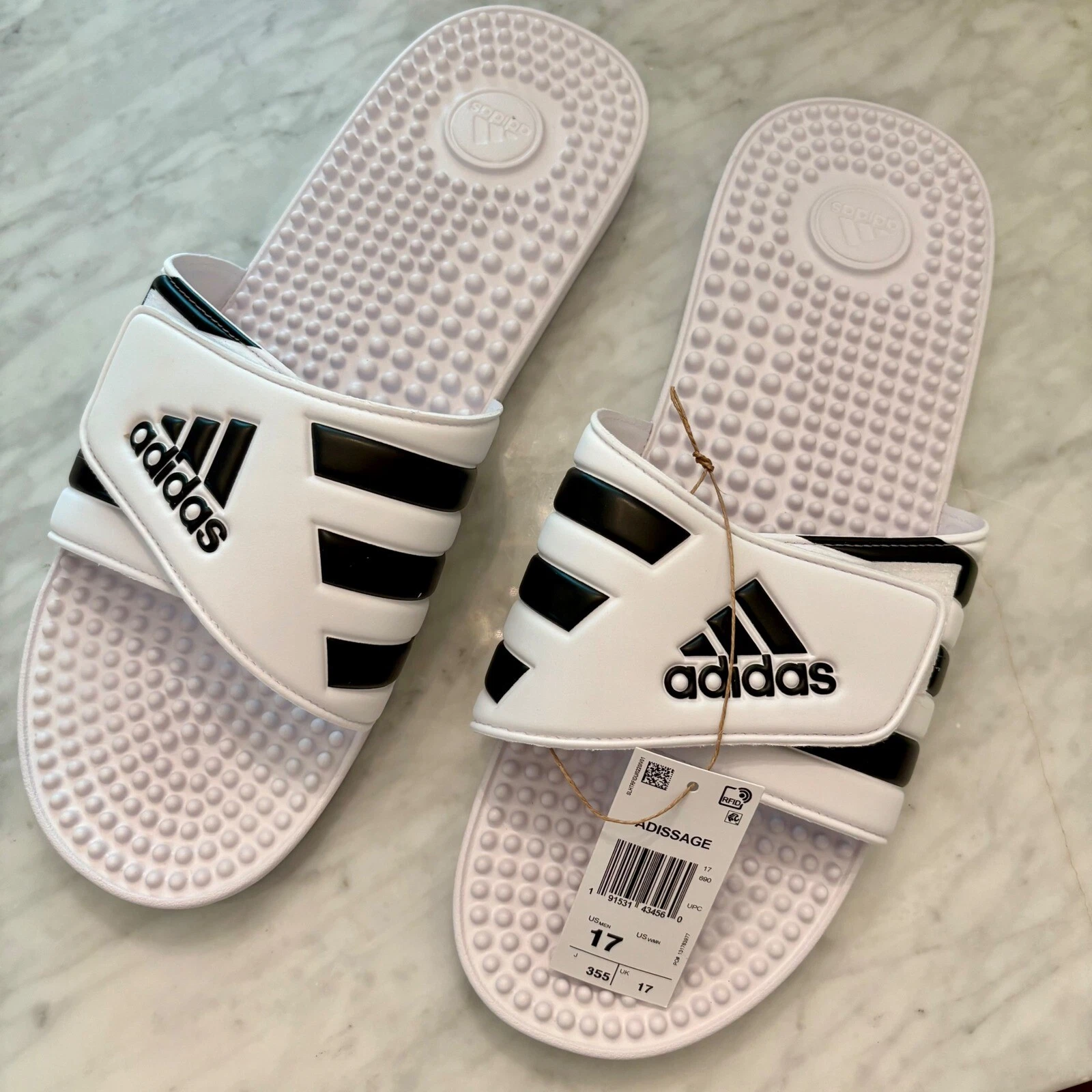 Adidas Adissage Slides Cloud White Core Black taglia 17 nuove con scatola