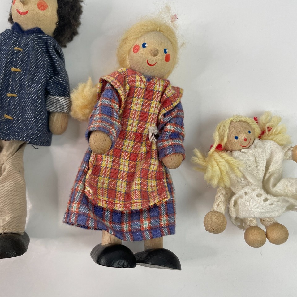 Vintage Doll House Wooden People Figures Clothed Fabric Family Lot eBay