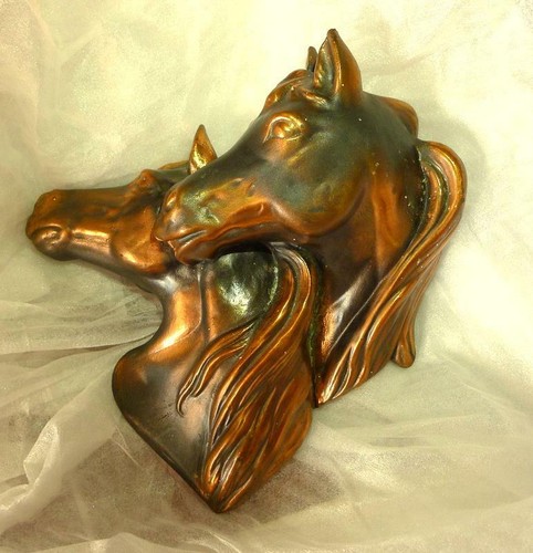 Art Deco Horse Heads Rodeo Cowboy Copper Animal Wall Plaque Western Rustic RARE - Picture 5 of 9