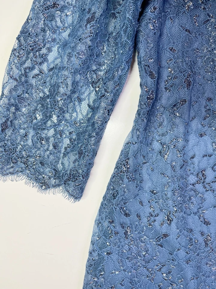 Calvin Klein Size 12P Blue Lace Short Dress Metallic Silver - Image 3 of 4
