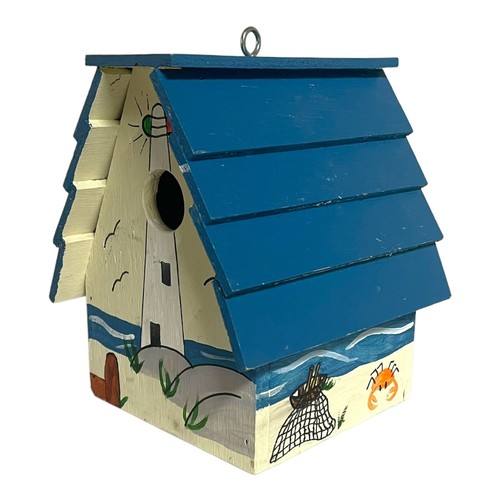 Lighthouse Birdhouse Beach Hand Painted Nautical Wood Whimsical Folk Art 1982 VT - 第 2/11 張圖片