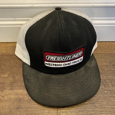 Vintage Freightliner Trucks Patch Black Snapback Trucker Hat Mesh Western Ohio