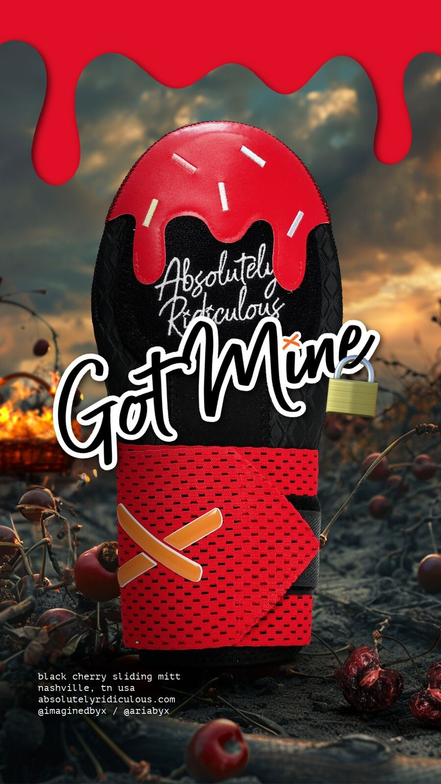 Absolutely Ridiculous 🍒 BLACK CHERRY 🍒 ICE CREAM Baseball Sliding Mitt