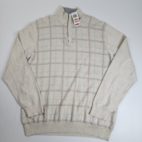 NWT Tasso Elba Men's 1/4th Zip Up Sweater Size Small Plaid Beige