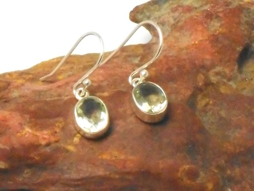Oval Green AMETHYST Sterling Silver 925 Gemstone Drop Dangle Earrings - Picture 5 of 6