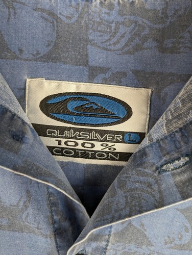 Chemise Hawaïenne Vintage 90s Quiksilver L Bleu Faded Motif Surf Streetwear - Imagen 3 de 11