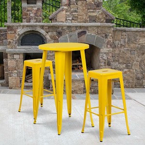 Commercial Grade 24 Round Yellow Metal Indoor Outdoor Bar Table