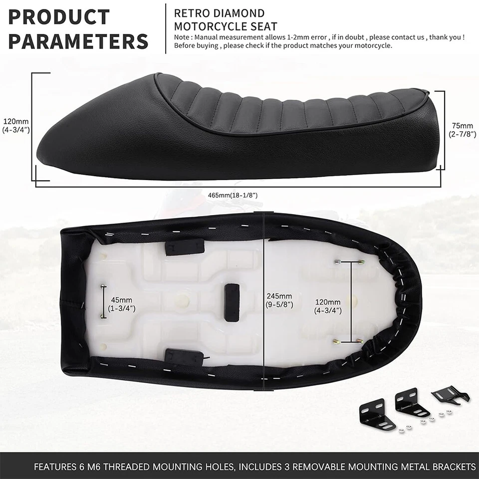 Selim de assento para Honda Suzuki Yamaha Kawasaki motocicleta vintage café corrida - Imagem 4 de 4