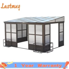 10'x12' Sunroom,Wall Mounted Gazebo Solarium w/Moveable screen& liding Door
