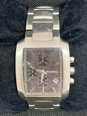 Fossil FS4133 Men's Watch Rectangle Case Date Display Stainless