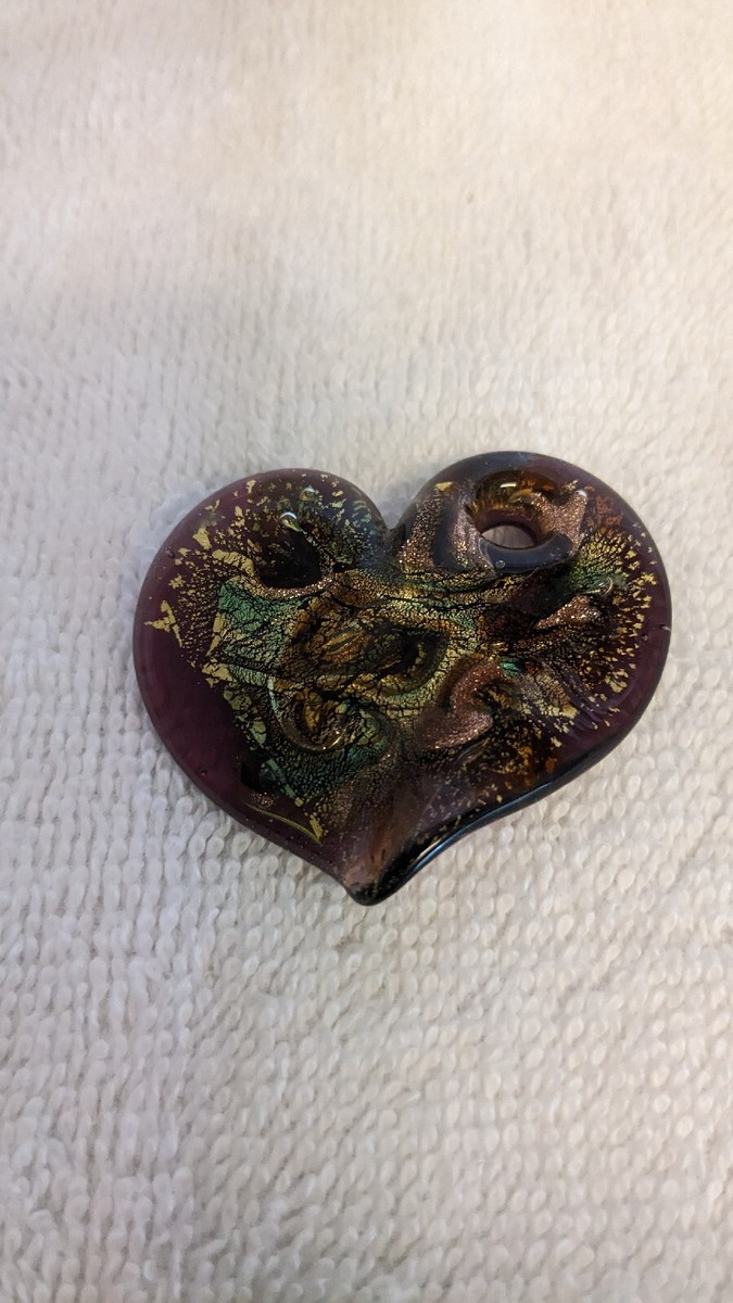 Murano Swirl Heart Glass Pendant, Purple And Gold View 6