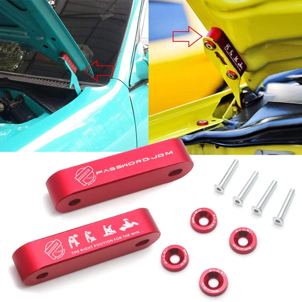 Red JDM Aluminum Billet Hood Vent Spacer Riser Kit For Honda Civic Acura - Imagem 3 de 4
