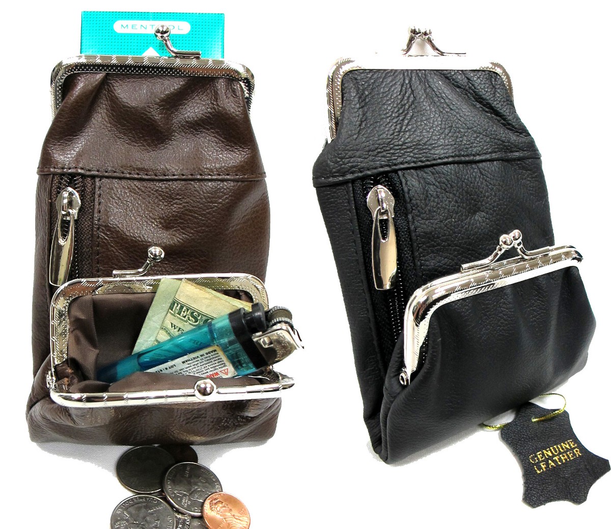 cigarette carry case YAHHU Retro Metal Double Headed Eagle Pattern Spring Clip Pocket Holder 20 Capacity for Outdoor Everyday Silver (8.5 x 9.5cm / 3.3 x 3.74in) That look is expressi verbis and explicitly desired 2 COLOR SET Pure Leather