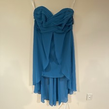 NWT Davids Bridal Long Chiffon Ruffled Dress Gown Sz 18 Pacific Blue