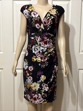 Lauren Ralph Lauren Sheath Dress 10 Navy Floral Sleeveless Summer