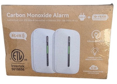 Set Of 2 New Plug in Carbon Monoxide Detector Alarm Plug In + 10 Year Battery AC