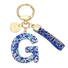 Initial Letter Keychain, Gift Bling Letter-G Key Chain for Women, Blue