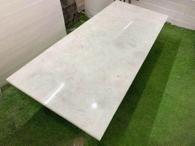 White Quartz Stone Dining Top Coffee Table Handmade Gemstone Work Home Interior