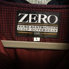 VTG Zero Restriction men’s golf jacket L maroon houndstooth with gray chest panel and visible “ZERO RESTRICTION GOLF OUTWEAR USA” label.