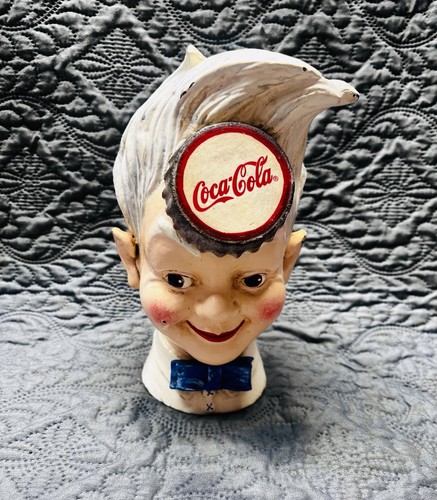 Vtg Sprite Boy Head Coca-Cola Coin Still Bank Cast Iron Coke Collectible