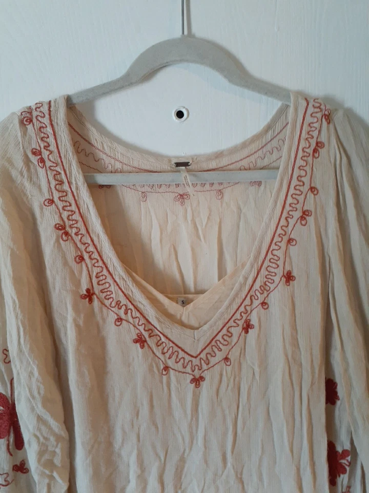 Free People Skyfall Bordado OS Túnica Crema Naranja Vestido Combo Té Talla SP Oferta Foto 4 de 4