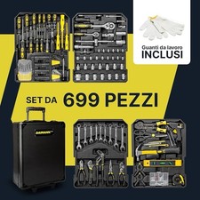 VALIGIA CASSETTA ATTREZZI DA LAVORO KIT UTENSILI 699 PEZZI COMPLETA DI TROLLEY