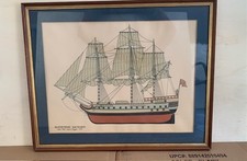 Vintage Framed Bonhomme Richard Ship Print Nautical Wall Art John Paul Jones Dec