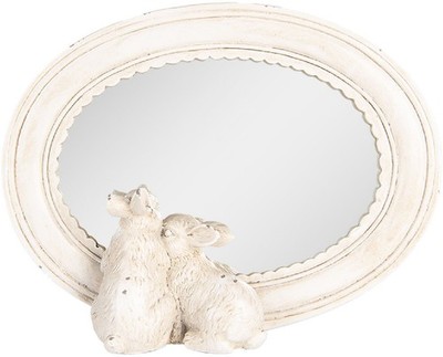 Clayre & Eef 62S329 Tischspiegel Oval Vintage Hasenmotiv Beige 22x5x17 cm