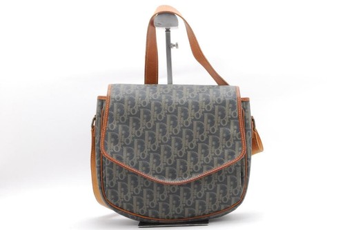 Dior Vintage Trotter Shoulder Bag Navy Canvas Leather Used From Japan