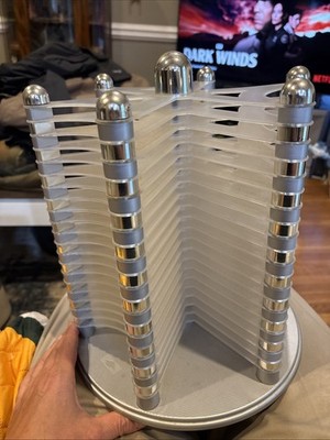 60 CD DVD Storage Tower Spinning Rotating Rack Holder Silver Chrome Star Used