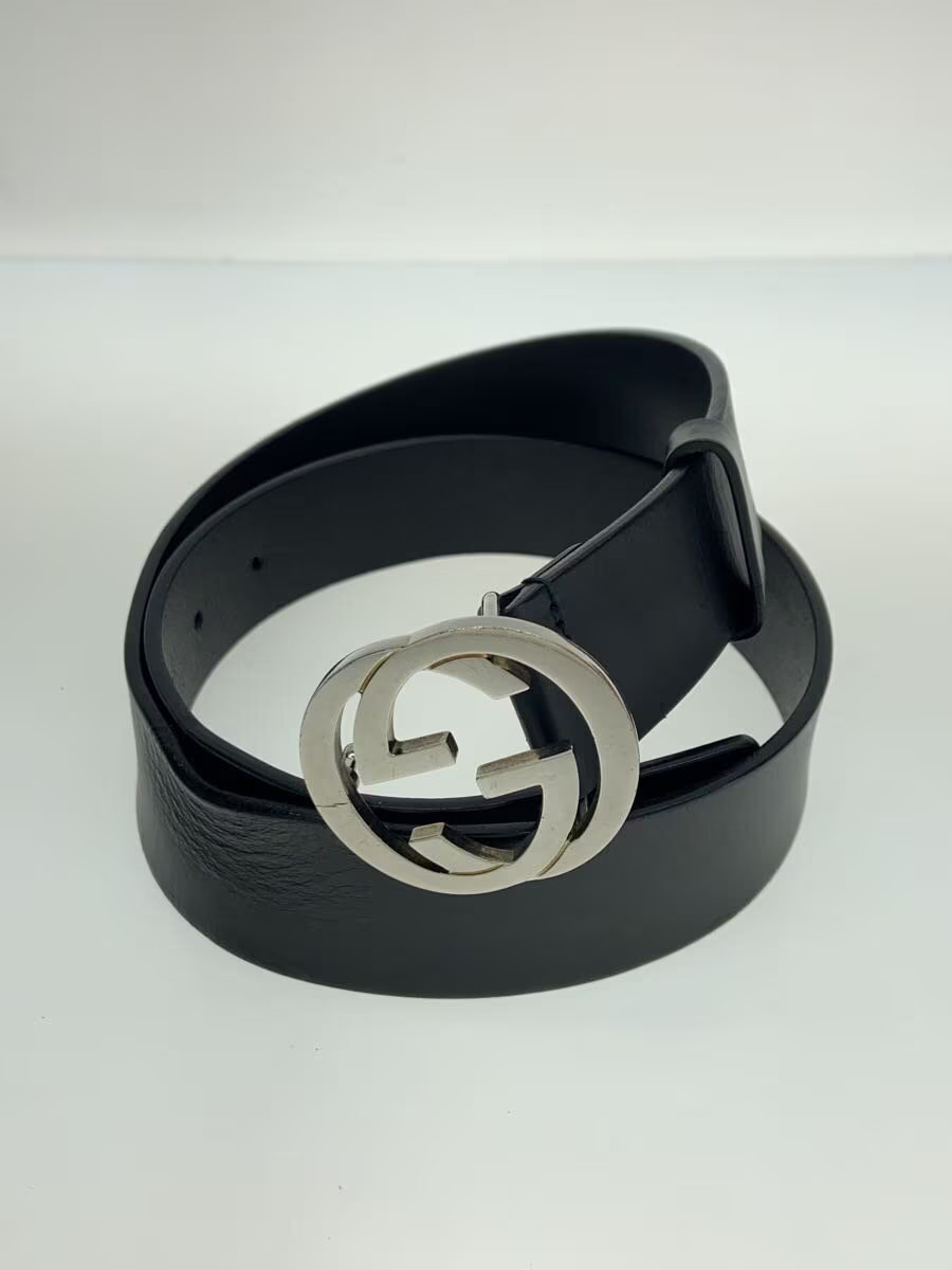 GUCCI GG logo black leather belt for men with hardware scratches, model 368186