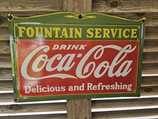 COCA COLA FOUNTAIN SERVICE DELICIOUS AND REFRESHING PORCELAIN  SIGN 27" X 18"