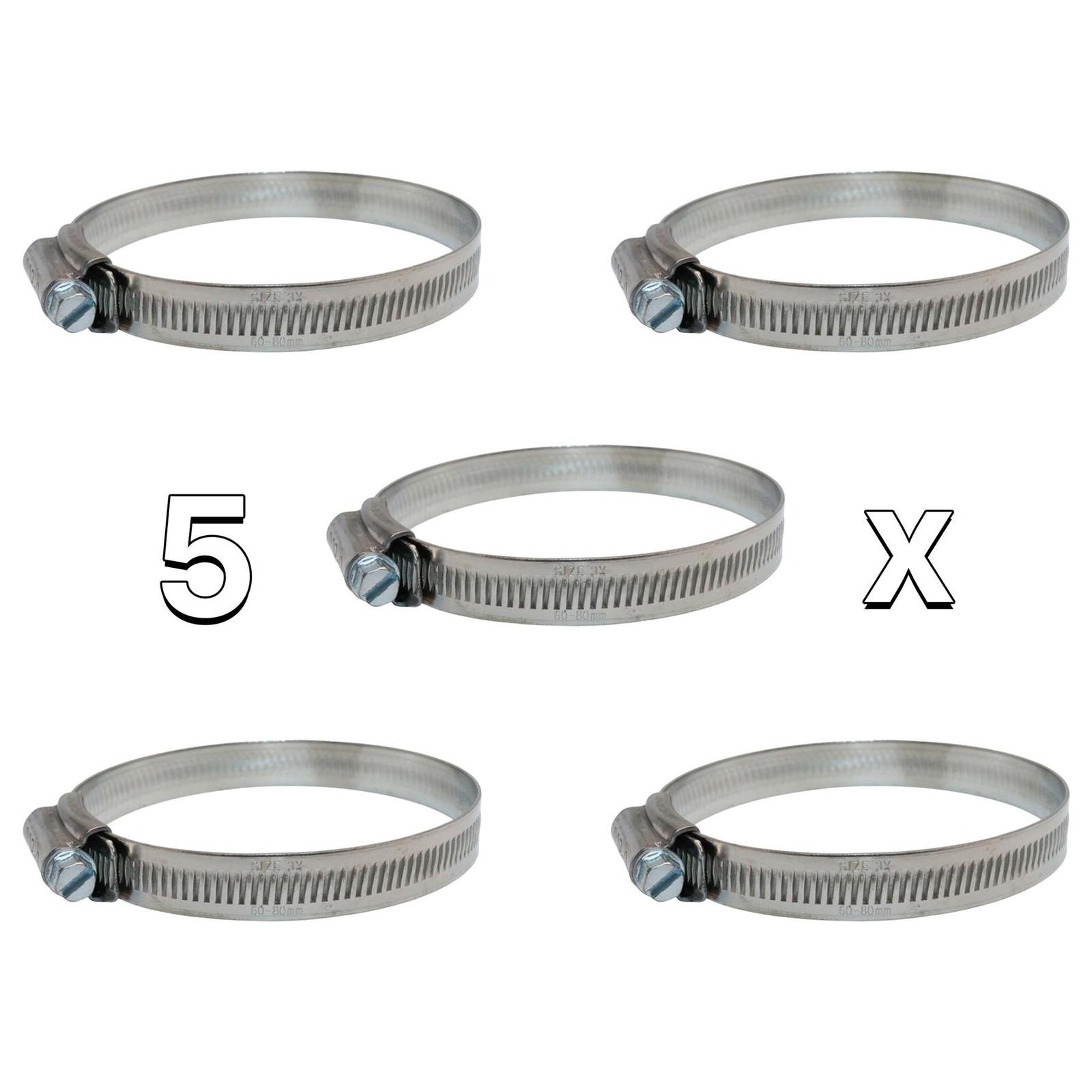 5x Hose Clamps 3X-SS Jubilee Clips 60mm-80mm 304 Stainless Steel 2 3/8–3 1/8inch