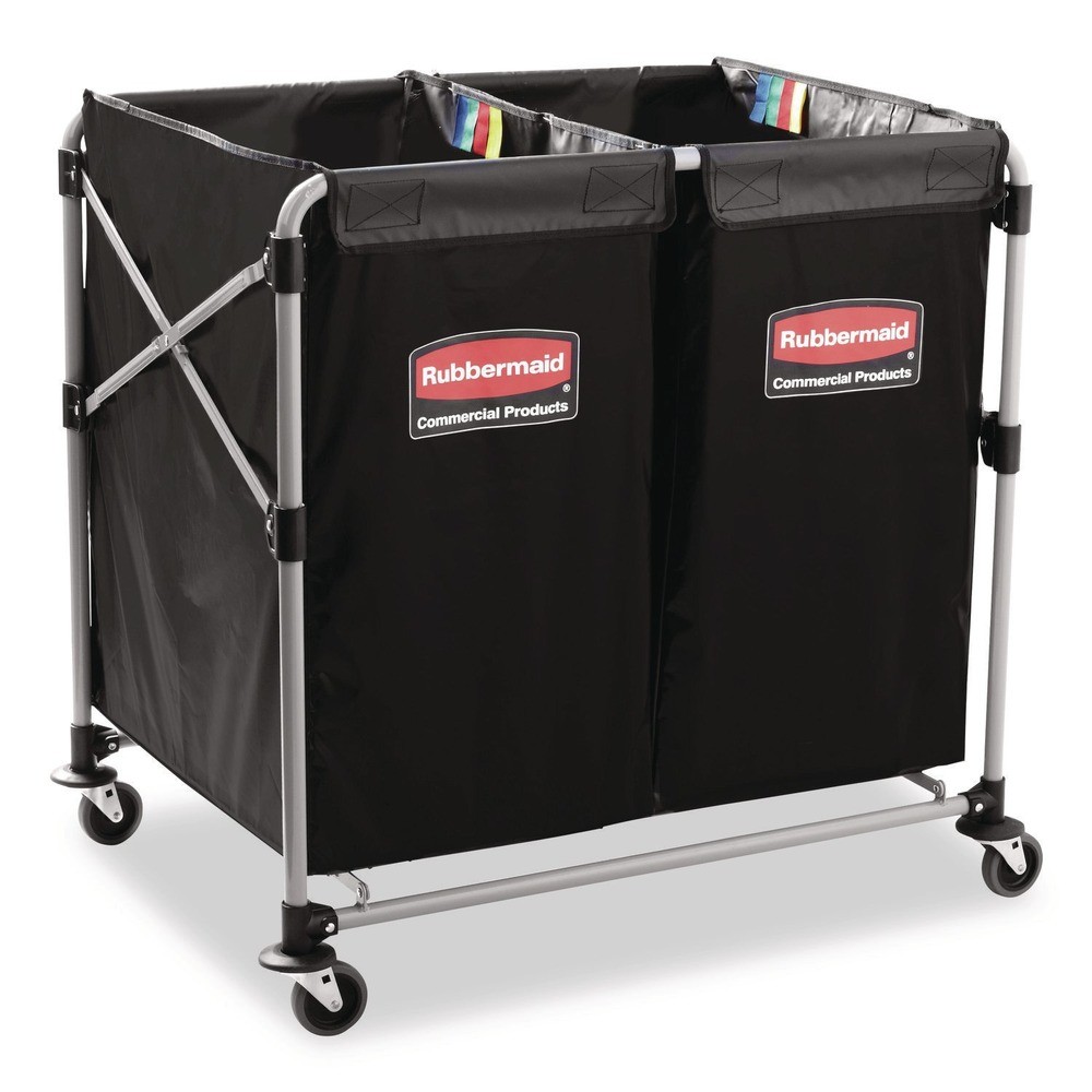 Rubbermaid Commercial 1881781 2-Compartment Collapsible Cart - Black/Silver New