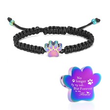 Cremation Bracelet for Ashes Stainless Steel Paw Print Urn Jewelry Braided Ro...