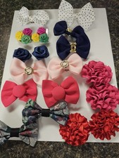 Vintage Shoe Clips Lot 9 Pairs Bows Red Black Blue