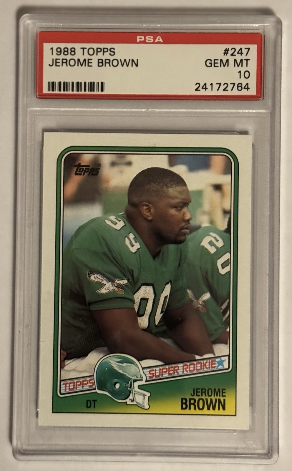 1988 TOPPS #247 JEROME BROWN RC SUPER ROOKIE EAGLES PSA 10