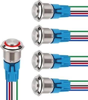 12mm 16mm 19mm High Head Latching Push Button Switch 12V  Clor: 5pcs Red 19mm
