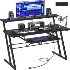 47'' Music Studio Desk with Power Outlet, Studio Desk for Music Production, Reco