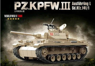 QUANGUAN Bausatz Deutscher Panzer III, Sd.Kfz 141/1 Klemmbausteine 959 Teile, NEU