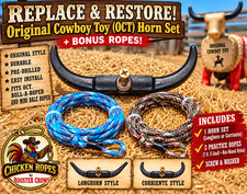 Original Cowboy Toy Roping Dummy REPLACEMENT HORNSET TWO ROOSTER CROWS LARIETS