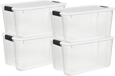 Sterilite 4 Pack Ultra Latching Box, Storage Bins with Lids, Clear Plastic, 70 Q
