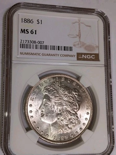 1886 Morgan Dollar MS61 NGC Nice White Lustre Great Eye Appeal