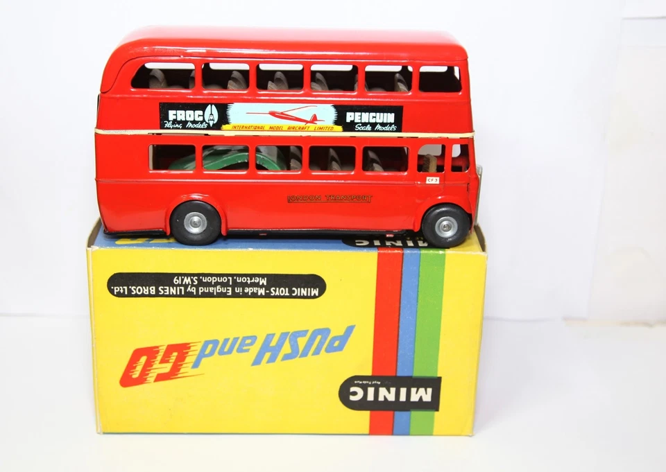 Triang Minic Double Deck Bus In Original Box - Near Mint 1950s Push and Go — 第 3/4 张图片
