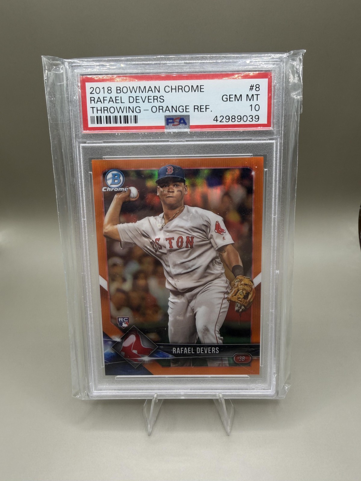 2018 Bowman Chrome #8 Rafael Devers Orange Refractor PSA 10 #/25