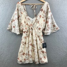 NWT Lulús All Along Beige Floral Print Faux Wrap Mini Dress size S
