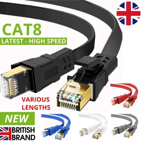 RJ45 CAT8 ETHERNET CABLE 40GBPS NETWORK GOLD FLAT ROUND LAN LEAD SSTP PATCH LOT - Picture 1 of 27
